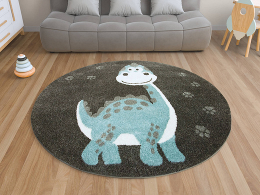 Okrągły Dywan Lima C881A d.grey/blue Dinozaur Turkus Krem Grafit