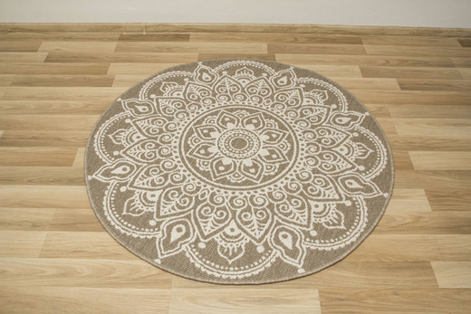 Okrągły Dwustronny Dywan Sznurkowy Brussels 205333/10610 Linen Beż Krem Rozeta Outdoor