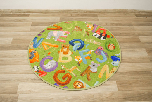 Okrągły Kolorowy Dywan Dziecięcy Alfabet 12 Green