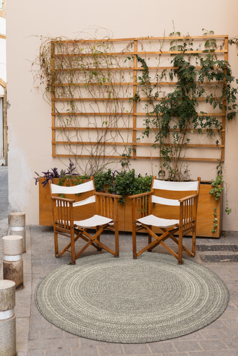 Okrągły Dwustronny Dywan Sznurkowy Brussels 205670/10010 Silver Szary Krem Kółka Outdoor