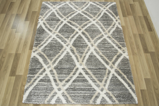 Puszysty Dywan Pulpy Shaggy A532A d.grey/l.grey Szary krem Beż Romby Etno