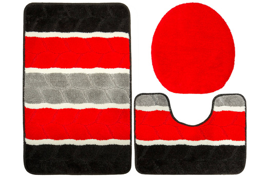 Komplet 3-częściowy Łazienkowy Fano Red Czerwony Szary Paski