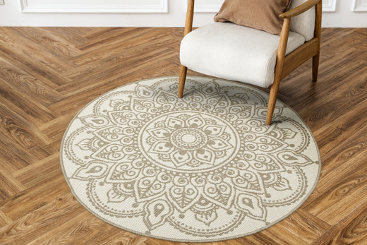 Okrągły Dwustronny Dywan Sznurkowy Brussels 205333/10610 Linen Beż Krem Rozeta Outdoor