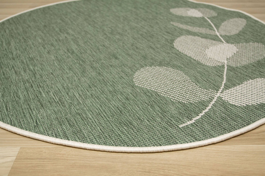 Okrągły Dwustronny Dywan Sznurkowy Brussels 205632/10520 green Zieleń Krem Listki Outdoor