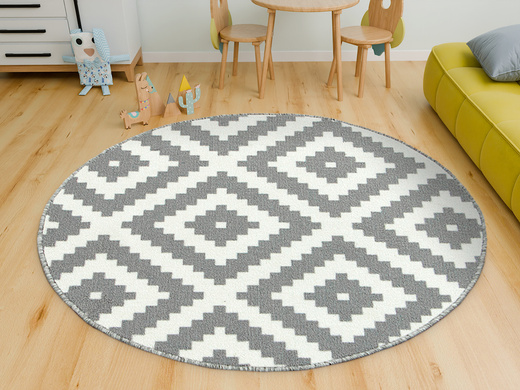 Szary Okrągły Dywan Romby