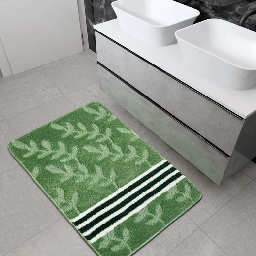 Dywanik Łazienkowy Natel Green Zielony Paski Listki