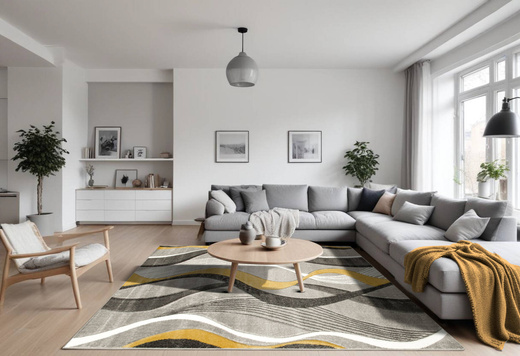 Dywan Amelia B178B grey/d.yellow Szary Żółty Wstęgi Fale