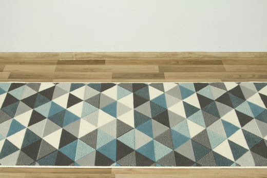 Chodnik Luna 503430/95832 Trójkąty Niebieski Szary Kremowy szerokość 70 cm