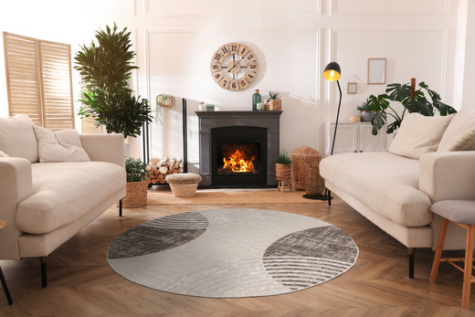 Okrągły Dywan Nantes NT209A Beige/Brown Szarobeżowy Półkola