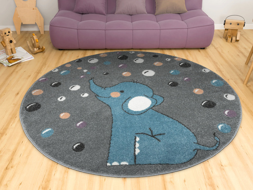 Okrągły Dywan Lima G965A l.grey/blue Szary Niebieski Słonik