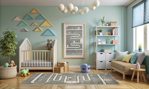 Dywan Dziecięcy Lima C263A l.grey/cream Uliczki Domki Drzewka