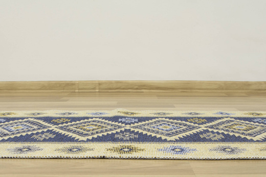 Dwustronny Dywanik Chodniczek Kilim Romby Niebieski