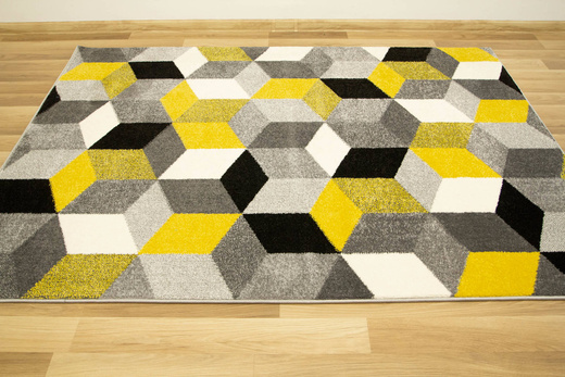 Dywan Sumatra szary żółty E219 grey/yellow Szary Żółty Krem Romby Cubes