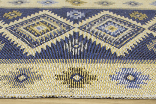 Dwustronny Dywanik Chodniczek Kilim Romby Niebieski