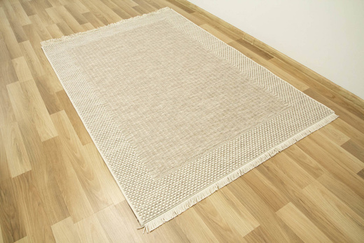 Dywan Sznurkowy Oria 88013/YV7-J Beż Krem Szary Ramka Gruby Splot z frędzlami