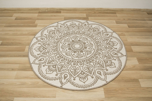 Okrągły Dwustronny Dywan Sznurkowy Brussels 205333/10610 Linen Beż Krem Rozeta Outdoor