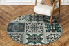 Antypoślizgowy Okrągły Dywan Patchwork Turkus