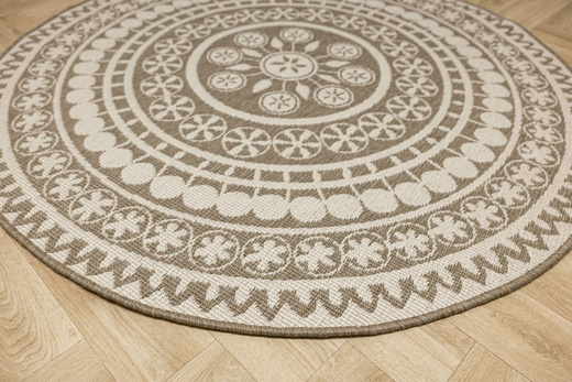 Okrągły Dwustronny Dywan Sznurkowy Brussels 205626/10610 linen Beż Krem Rozeta Outdoor