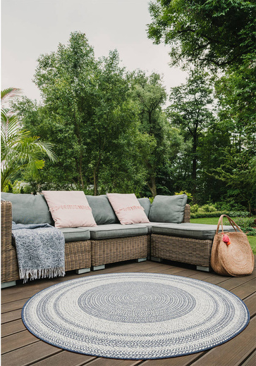 Okrągły Dwustronny Dywan Sznurkowy Brussels 205670/10310 ocean Ocean Niebieski Krem Outdoor