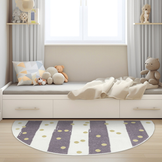 Dywan Półokrągły Dziecięcy Lima M044A cream/lila Fiolet Krem Zloty Paski
