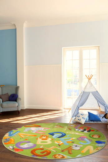 Okrągły Kolorowy Dywan Dziecięcy Alfabet 12 Green