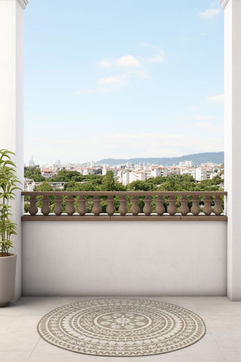 Okrągły Dwustronny Dywan Sznurkowy Brussels 205626/10610 linen Beż Krem Rozeta Outdoor