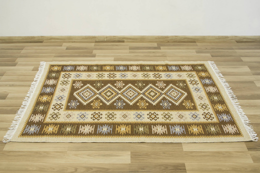 Dwustronny Dywanik Chodniczek Kilim Romby Miód