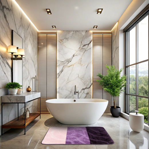 Dywanik Łazienkowy Fiori Fiolet Pasy Fale