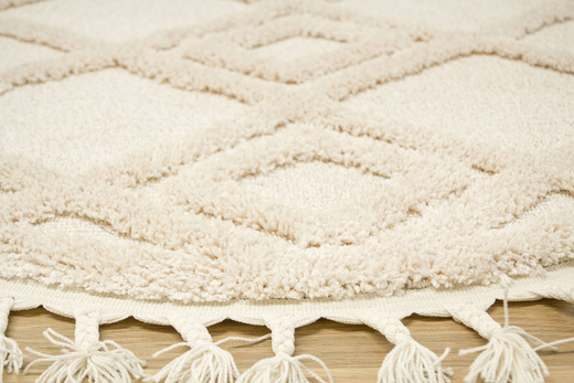 Okrągły Dywan Berber 6843 ivory Krem Romby 3D z frędzlami