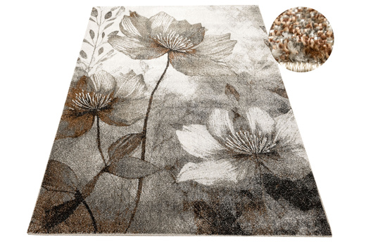 Dywan Ponte N879A l.grey/beige Brąz Szary Kwiaty