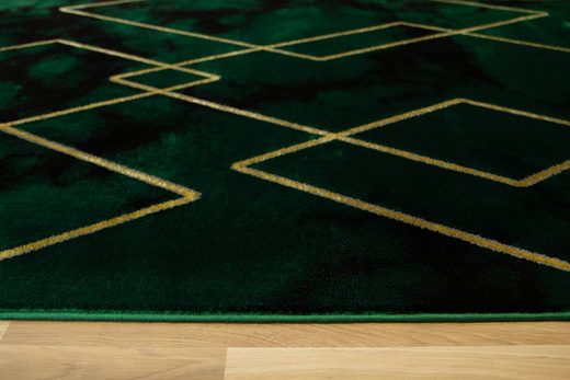 Dywan Diamond K4421Y green Ciemna Butelkowa Zieleń Złoty Romby