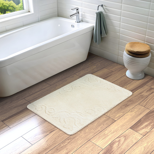 Dywanik Łazienkowy Antypoślizgowy Marika Cream Krem Kwiaty
