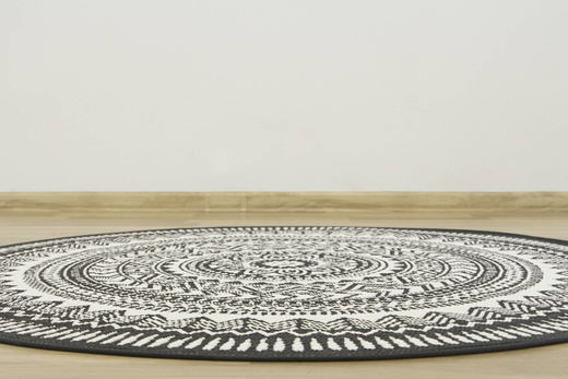 Okrągły Dywan Sznurkowy Split 48695/690 Antracyt Beż Rozeta