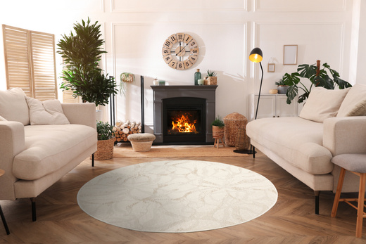 Okrągły Dywan Sznurkowy Haga 04720A l.grey/cream Szary Beż Krem Kwiaty Outdoor