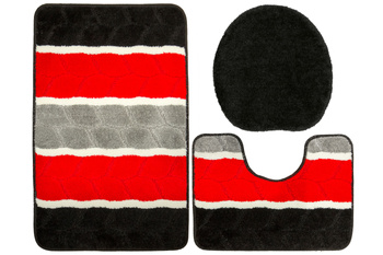 Komplet 3-częściowy Łazienkowy Fano Red Czerwony Szary Paski