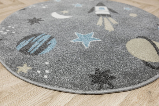 Okrągły Dywan Dziecięcy Lima C276A l.grey/cream Rakiety Kosmos Szary