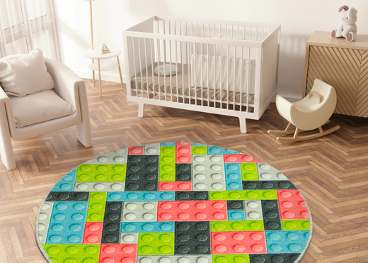 Okrągły Dywan Pastelowe Klocki Koło