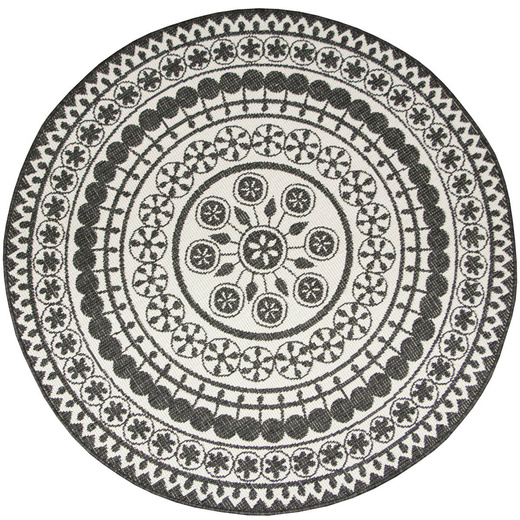 Okrągły Dwustronny Dywan Sznurkowy Brussels 205626/10110 Night Antracyt Krem Rozeta Outdoor