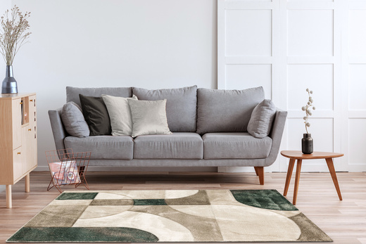 Dywan Kandy N412A l.beige/emeral Butelkowa Zieleń Beż Fryz