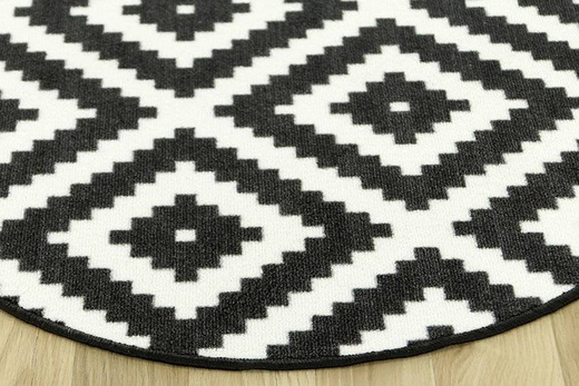 Antypoślizgowy Okrągły Dywan Romby Czarne 91