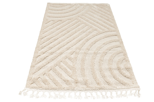 Dywan Berber 9754 Ivory Kość Słoniowa Krem Pólkola 3D z frędzlami