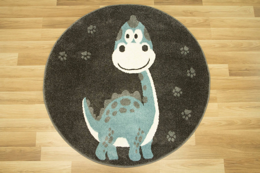 Okrągły Dywan Lima C881A d.grey/blue Dinozaur Turkus Krem Grafit