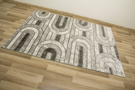 Dywan Felix 9304A grey/grey Lśniący Marmur Srebrzysty Szary Półkola Pasy