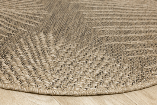 Okrągły Dywan Sznurkowy Patio 5028/170 Nature Beż Brąz Listki Outdoor