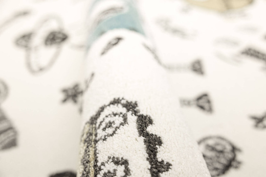 Dywan Dziecięcy Lima G931A cream/d.grey Pastelowy Krem Turkus Roboty Rakiety Kosmos