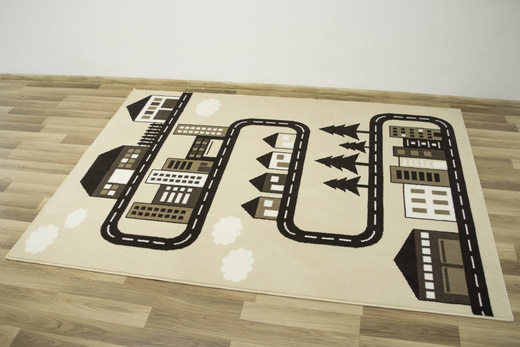 Dywan Kids 534451/97955 ivory Beż Brąz Krem Ulice Domki