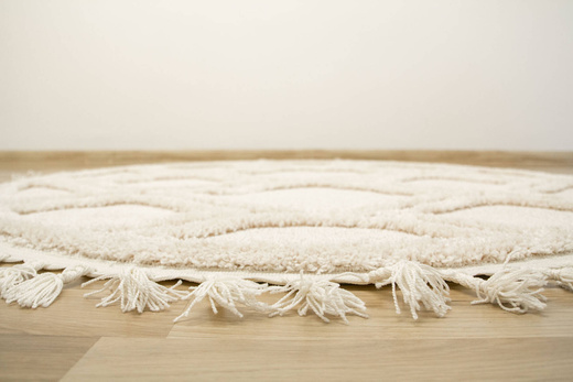 Okrągły Dywan Berber 7063 ivory krem Łezki 3D z frędzlami