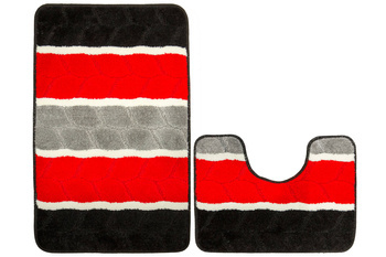 Komplet 2-częściowy Łazienkowy Fano Red Czerwony Szary Paski