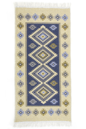 Dwustronny Dywanik Chodniczek Kilim Romby Niebieski