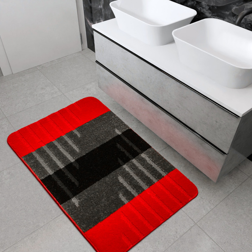 Dywanik Łazienkowy Vic Red Czerwony Szary Paski